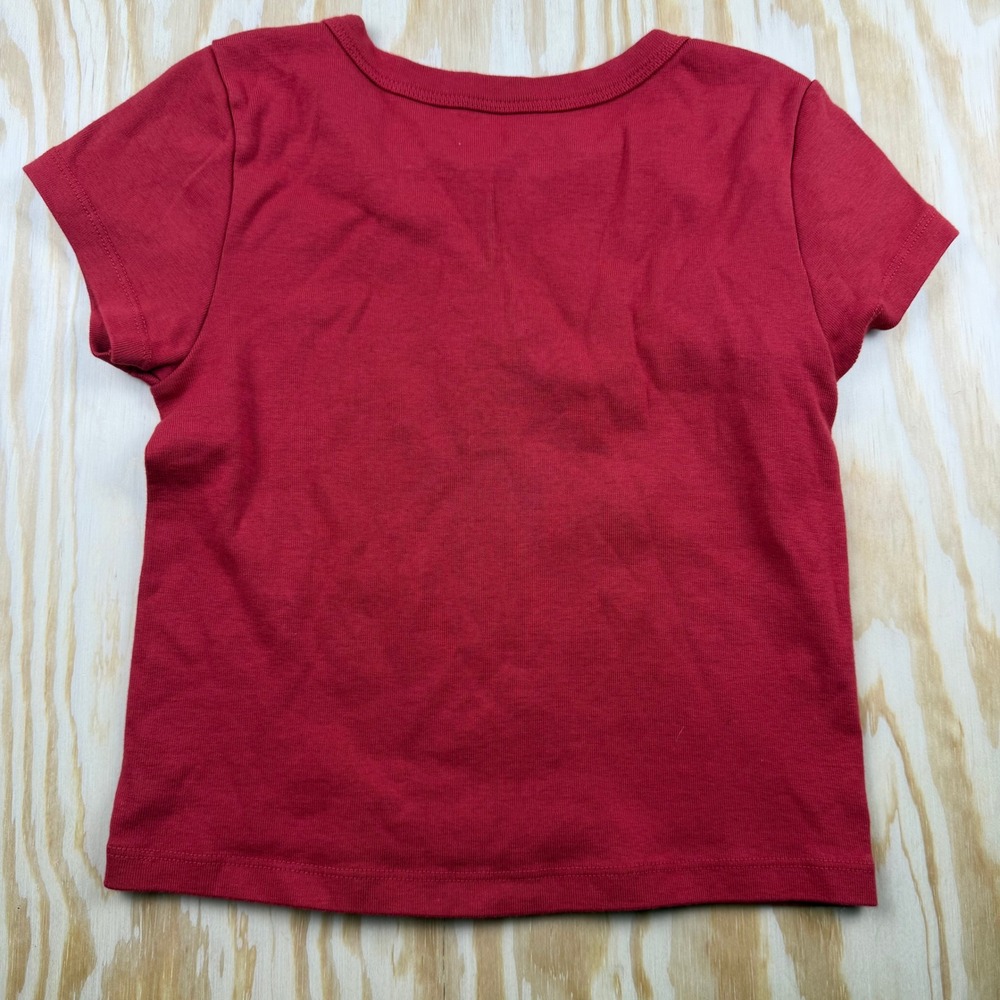 John Galt Brandy Melville Red Swiss Deer Embroidered Baby Tee Crop Top OS - Picture 2 of 6